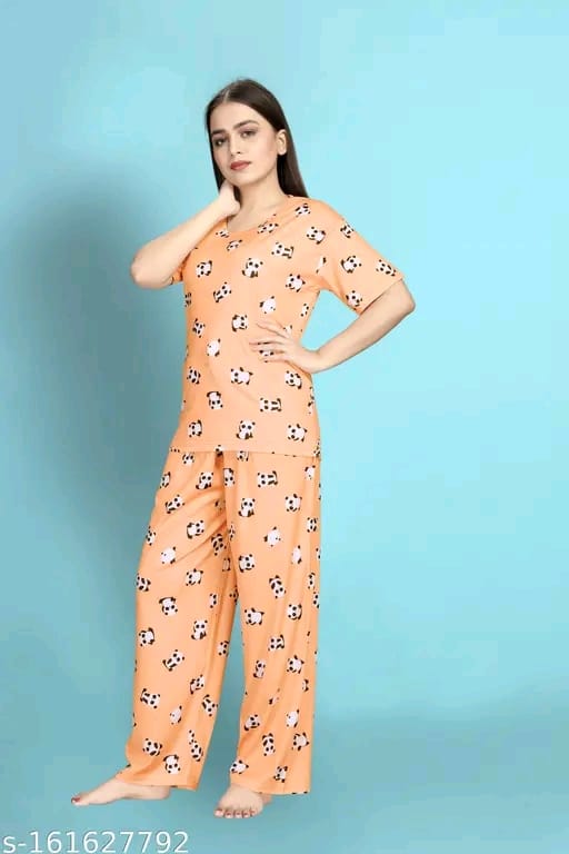 Womens Printed Night Suit Set - Womens Nightwear -Womens Pyjama set - Nightdress Set For Womens And Girls-Womens T-Shirt & Pyjama Set Night suit