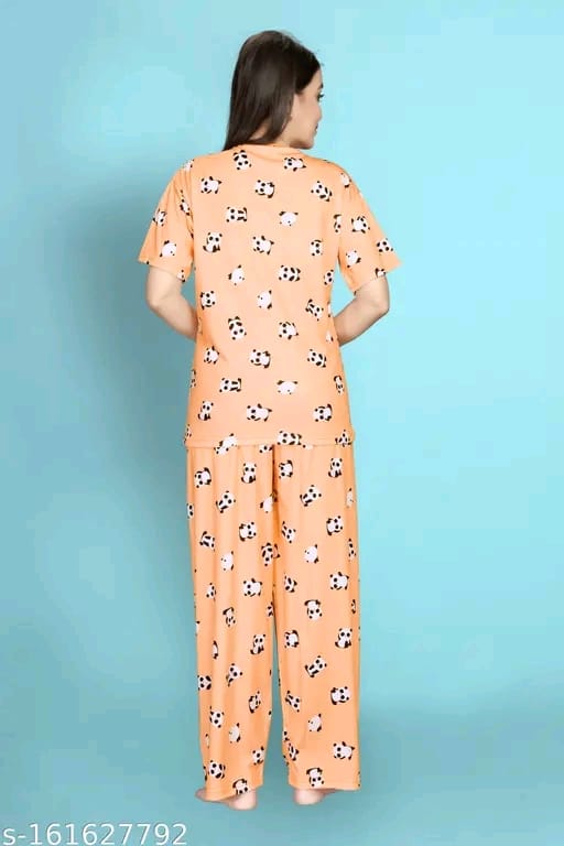 Womens Printed Night Suit Set - Womens Nightwear -Womens Pyjama set - Nightdress Set For Womens And Girls-Womens T-Shirt & Pyjama Set Night suit