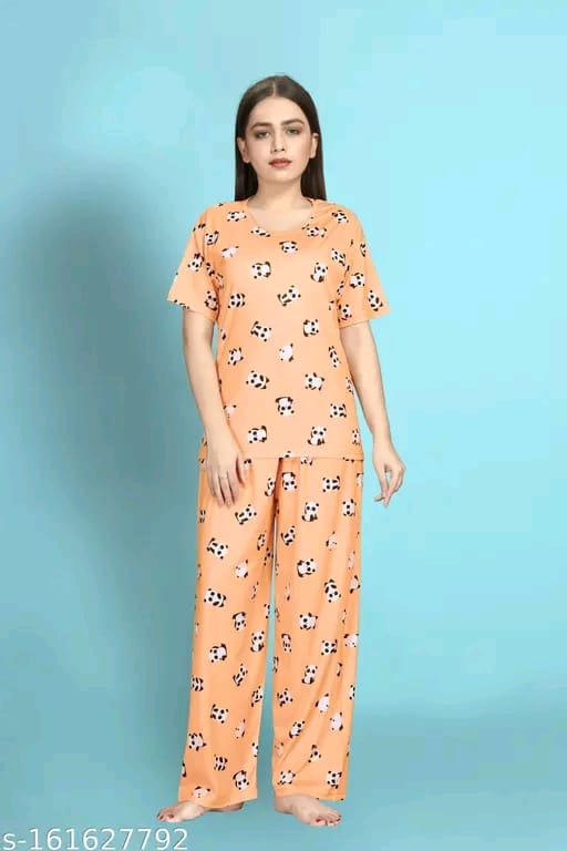 Womens Printed Night Suit Set - Womens Nightwear -Womens Pyjama set - Nightdress Set For Womens And Girls-Womens T-Shirt & Pyjama Set Night suit