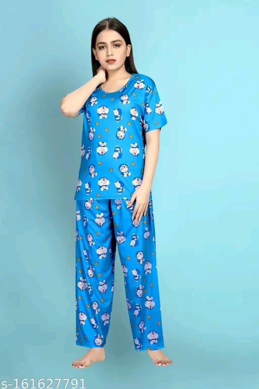 Womens Printed Night Suit Set - Womens Nightwear -Womens Pyjama set - Nightdress Set For Womens And Girls-Womens T-Shirt & Pyjama Set Night suit