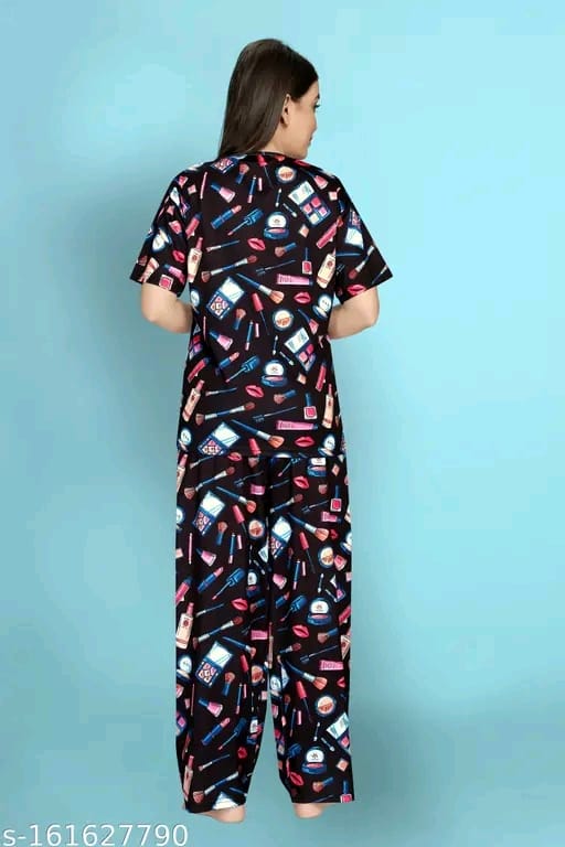 Womens Printed Night Suit Set - Womens Nightwear -Womens Pyjama set - Nightdress Set For Womens And Girls-Womens T-Shirt & Pyjama Set Night suit