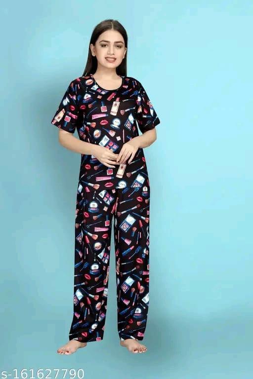 Womens Printed Night Suit Set - Womens Nightwear -Womens Pyjama set - Nightdress Set For Womens And Girls-Womens T-Shirt & Pyjama Set Night suit