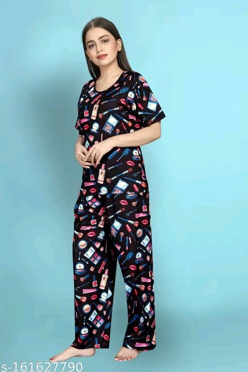 Womens Printed Night Suit Set - Womens Nightwear -Womens Pyjama set - Nightdress Set For Womens And Girls-Womens T-Shirt & Pyjama Set Night suit
