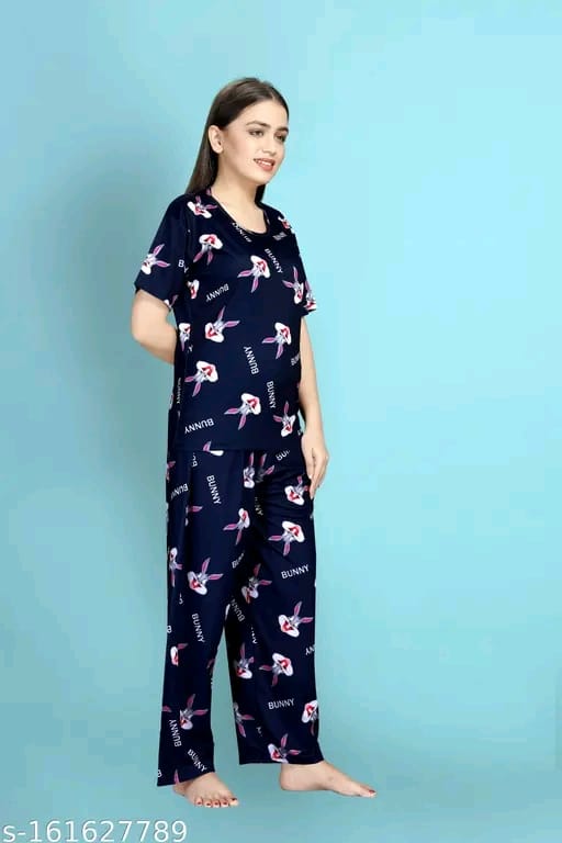 Womens Printed Night Suit Set - Womens Nightwear -Womens Pyjama set - Nightdress Set For Womens And Girls-Womens T-Shirt & Pyjama Set Night suit