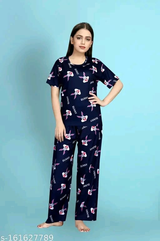Womens Printed Night Suit Set - Womens Nightwear -Womens Pyjama set - Nightdress Set For Womens And Girls-Womens T-Shirt & Pyjama Set Night suit