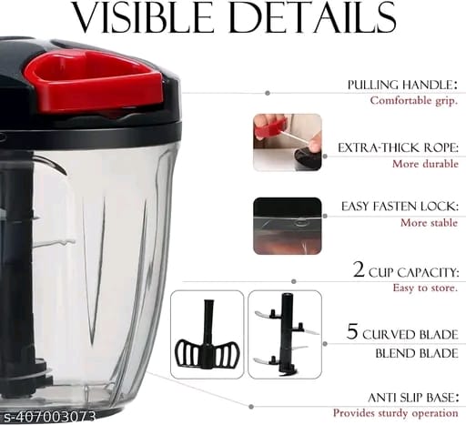 Premium Quality New Handy "Chopper" Vegetable & Fruit Cutter, Special Cutter for Onion Chopper, with 5 Stainless Steel Blade and Pull Cord Technology 900ML.