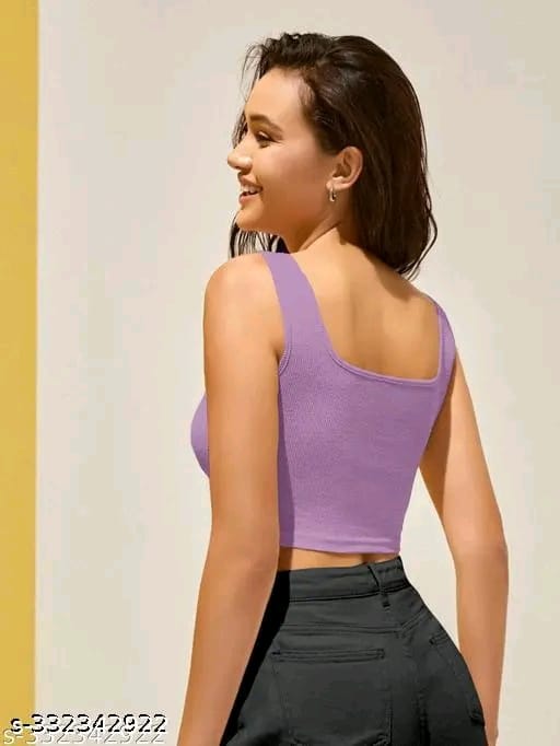 Cotton Blend Casual Sleeveless Solid Women Crop Top