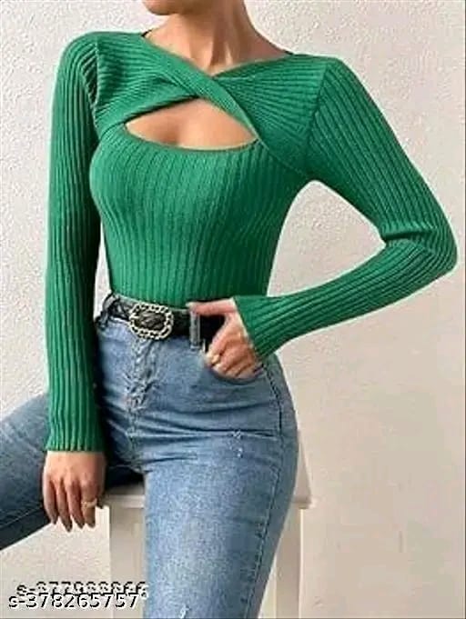 Trendy Plain Cut Out Plain Full Sleeve Top For Girls