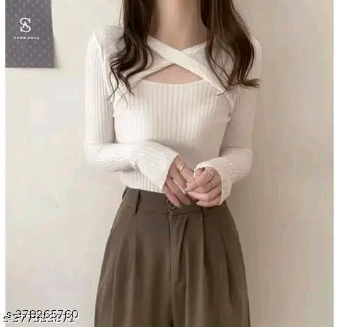 Trendy Plain Cut Out Plain Full Sleeve Top For Girls