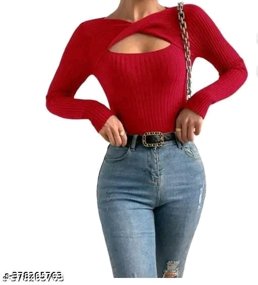 Trendy Plain Cut Out Plain Full Sleeve Top For Girls