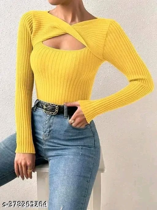 Trendy Plain Cut Out Plain Full Sleeve Top For Girls