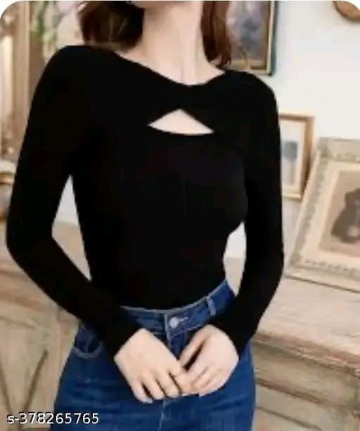 Trendy Plain Cut Out Plain Full Sleeve Top For Girls