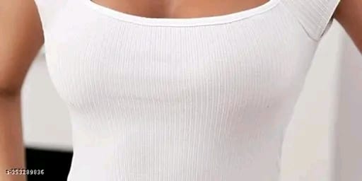 Women Casual Wear Square Neck Half Sleeve Cotton Blend Ribbed Top