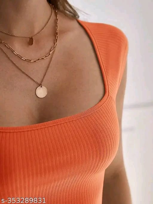 Women Casual Wear Square Neck Half Sleeve Cotton Blend Ribbed Top