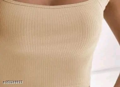 Women Casual Wear Square Neck Half Sleeve Cotton Blend Ribbed Top