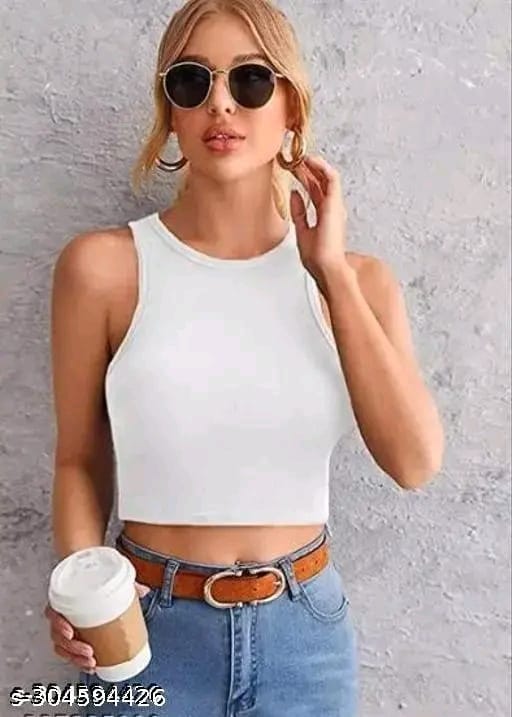 Women's Solid Ribbed/knitted Sleeveless Stretchable Slim Fit "Crop Black Tank Top"