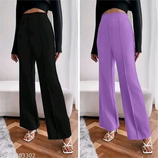 Pack of 2 Women Regular Fit Multicolor Viscose Rayon Trousers