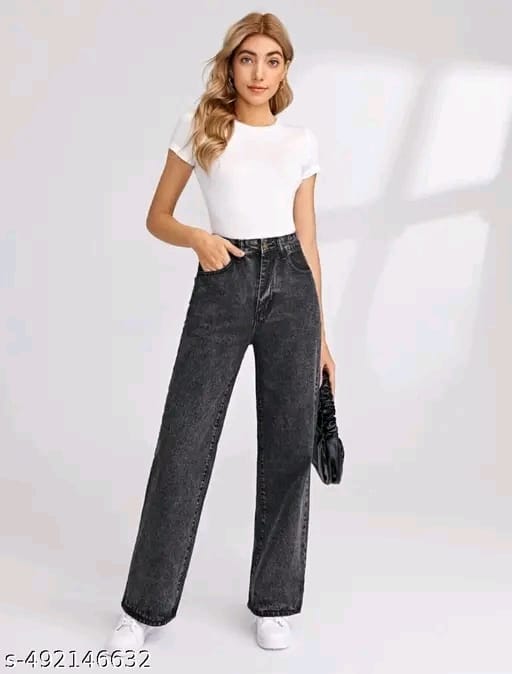 Grey Straight-fit Women Jeans