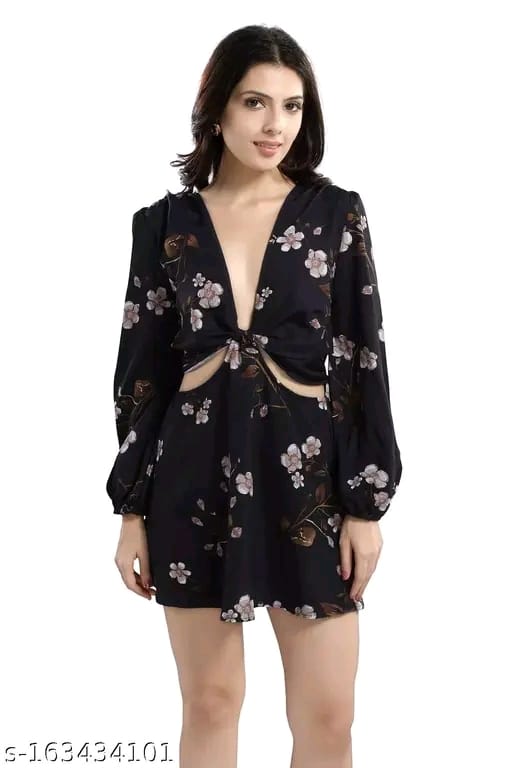 Cherrylavish Blue & White Floral Printed Poly Crepe Fit & Flare Mini Dress for women