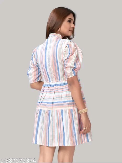 ZELZIS Women Cotton Stripe Fit & Flare Orange Dress