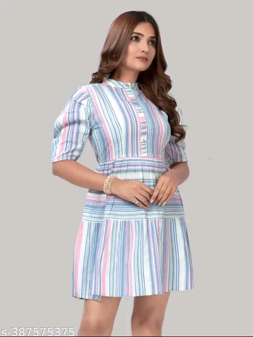 ZELZIS Women Cotton Stripe Fit & Flare Orange Dress