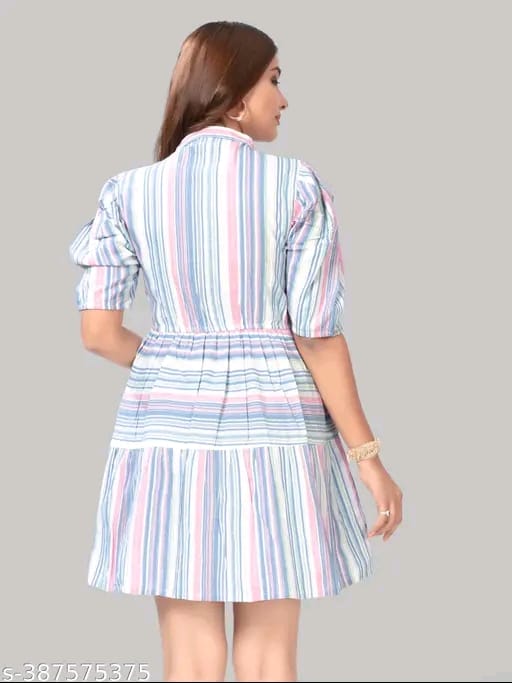 ZELZIS Women Cotton Stripe Fit & Flare Orange Dress