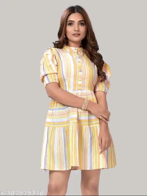 ZELZIS Women Cotton Stripe Fit & Flare Orange Dress