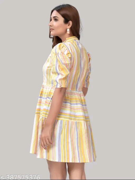 ZELZIS Women Cotton Stripe Fit & Flare Orange Dress