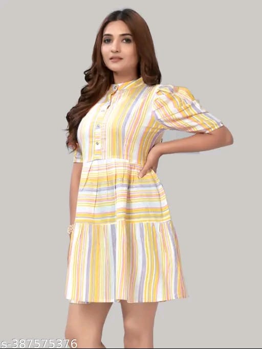 ZELZIS Women Cotton Stripe Fit & Flare Orange Dress