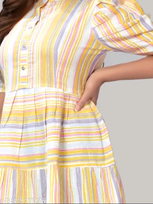 ZELZIS Women Cotton Stripe Fit & Flare Orange Dress