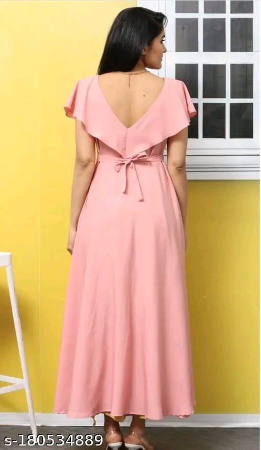 Ladik Way New Trendy Plus Size Red Solid Maxi Dress with Pintuck Design – Round Neck, Short Flutter Sleeves, Flared Hem, Full-Length Poly Crepe Gown | Machine Washable
