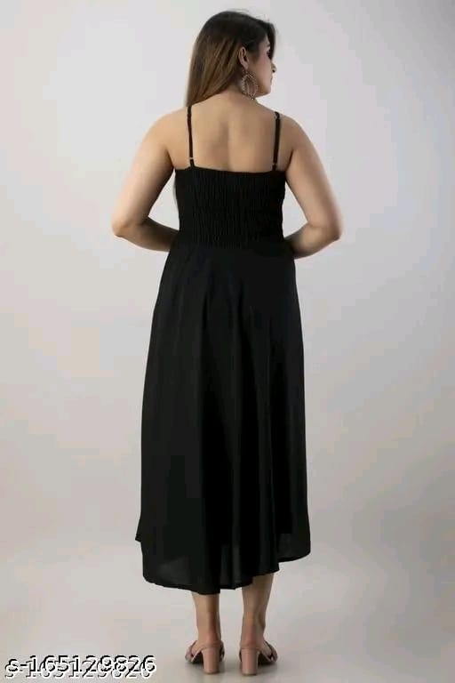 Women Fit and Flare Strip Shoulder Rayon "one piece Gown"dress for woman"(Black)