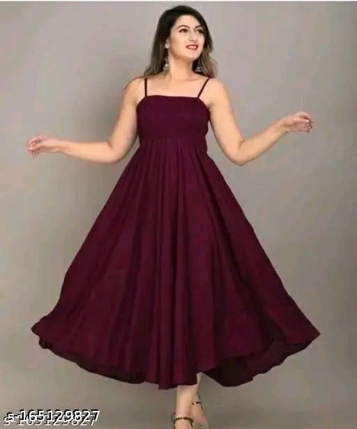 Women Fit and Flare Strip Shoulder Rayon "one piece Gown"dress for woman"(Black)