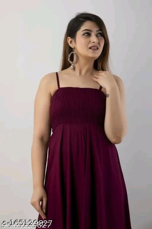 Women Fit and Flare Strip Shoulder Rayon "one piece Gown"dress for woman"(Black)