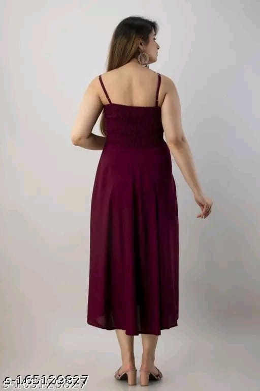 Women Fit and Flare Strip Shoulder Rayon "one piece Gown"dress for woman"(Black)