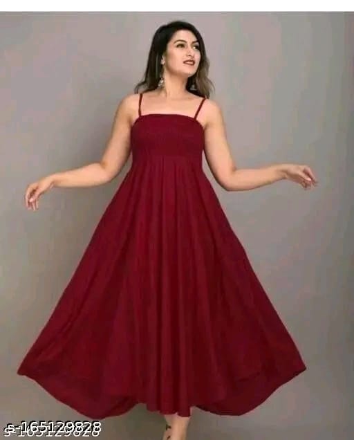 Women Fit and Flare Strip Shoulder Rayon "one piece Gown"dress for woman"(Black)