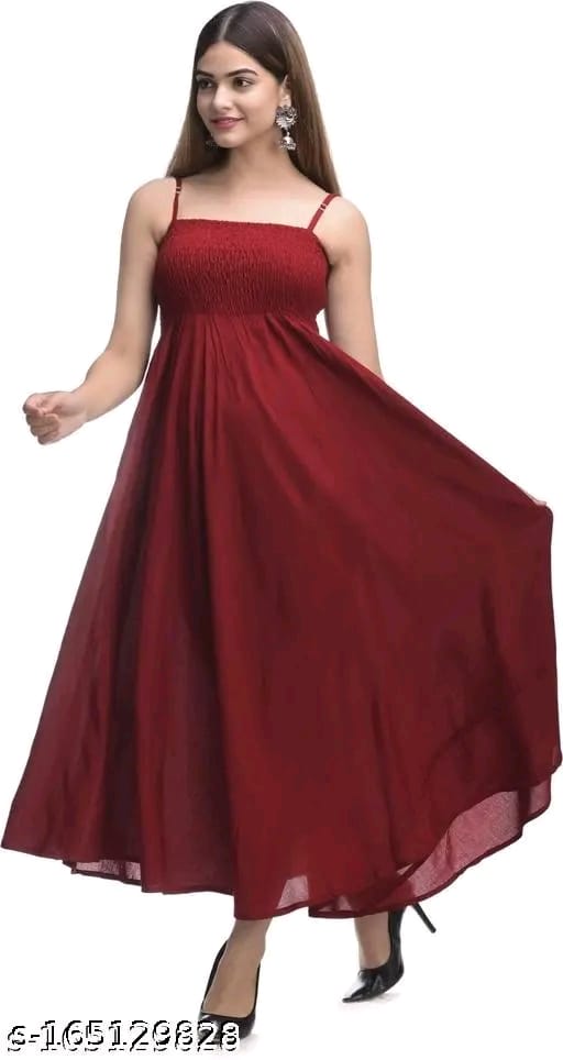 Women Fit and Flare Strip Shoulder Rayon "one piece Gown"dress for woman"(Black)