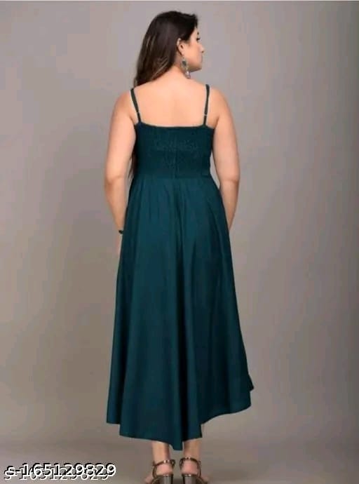 Women Fit and Flare Strip Shoulder Rayon "one piece Gown"dress for woman"(Black)