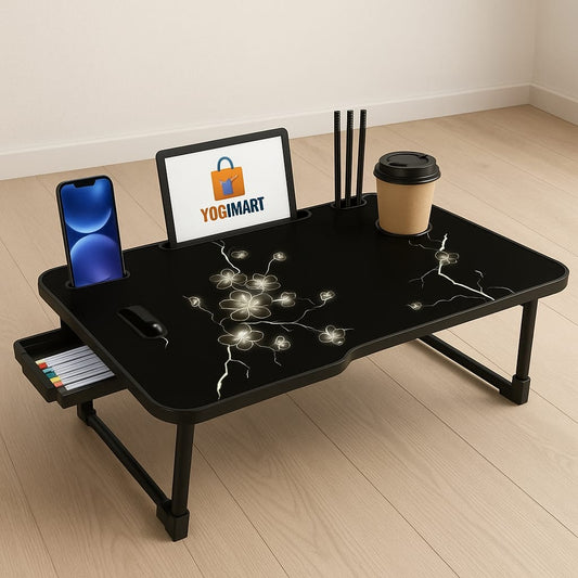 Foldable Wooden Mini Laptop Table for Bed, Study Table with Drawer, Tablet/Mobile Holder for Kids & Adults