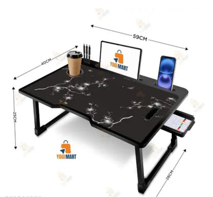 Foldable Wooden Mini Laptop Table for Bed, Study Table with Drawer, Tablet/Mobile Holder for Kids & Adults
