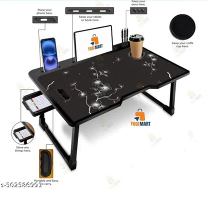 Foldable Wooden Mini Laptop Table for Bed, Study Table with Drawer, Tablet/Mobile Holder for Kids & Adults