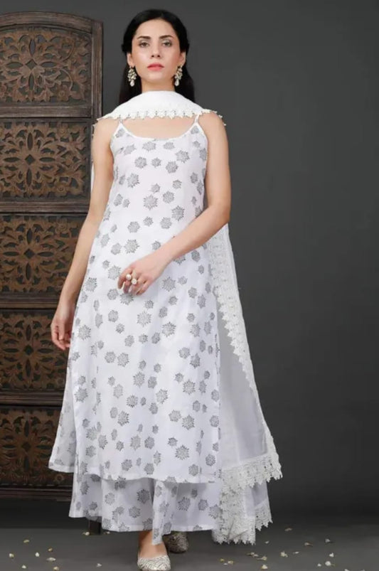 Navyanshi Women Strip Shoulder Kurta, Palazzo & Dupatta Set
