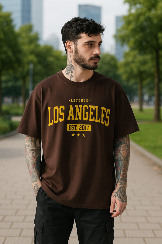 LEOTUDE Men's Graphic Print Oversize Round Brown Tshirts
