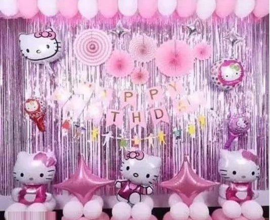 3,kitty birthday combo-pack of 40 (Set of 40) Balloons & Decoration happy birthday pink benner 3 foil kitti 2 pink curtain 2 pink star 2 silver star 24 pink white ballon