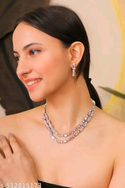 Multilayer Emerald White color necklace earrings Statement American Diamond,Indian Jewelry , Wedding jewellery