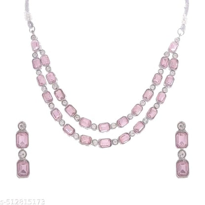 Multilayer Emerald White color necklace earrings Statement American Diamond,Indian Jewelry , Wedding jewellery