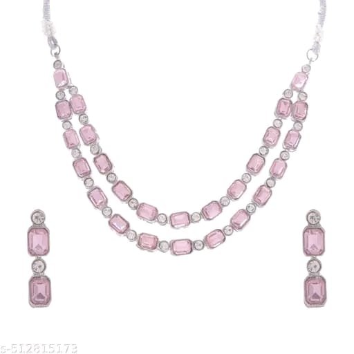 Multilayer Emerald White color necklace earrings Statement American Diamond,Indian Jewelry , Wedding jewellery