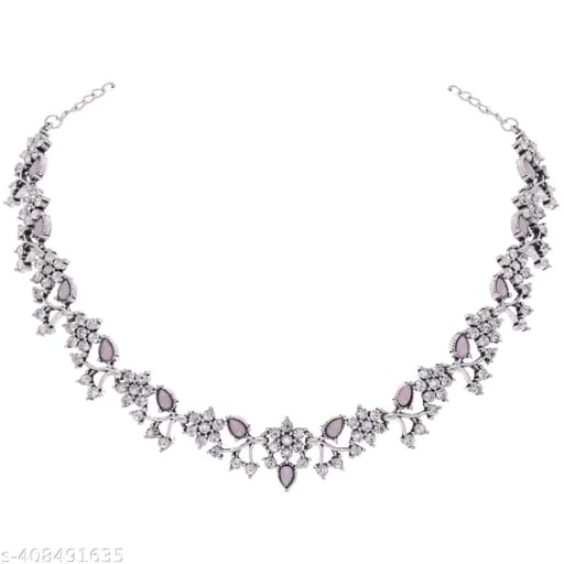 Alasca jewellery Rose Gold Diamond Brass, Stone, Crystal, Stainless Steel Gold-plated Rose Gold Jewel Set Choker necklace For Women and Girls