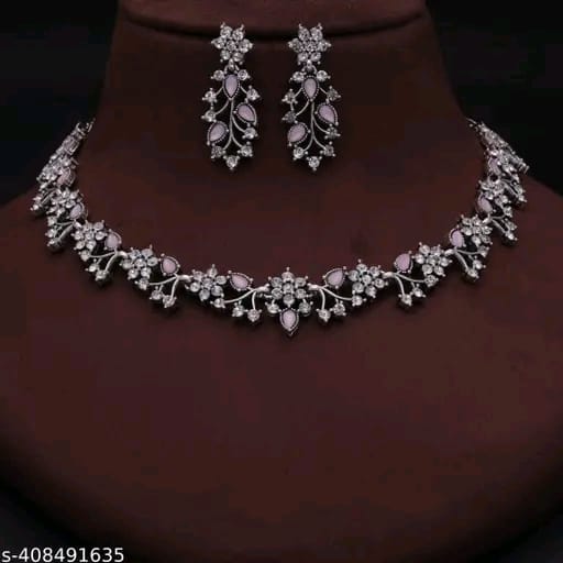 Alasca jewellery Rose Gold Diamond Brass, Stone, Crystal, Stainless Steel Gold-plated Rose Gold Jewel Set Choker necklace For Women and Girls