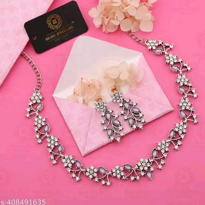 Alasca jewellery Rose Gold Diamond Brass, Stone, Crystal, Stainless Steel Gold-plated Rose Gold Jewel Set Choker necklace For Women and Girls